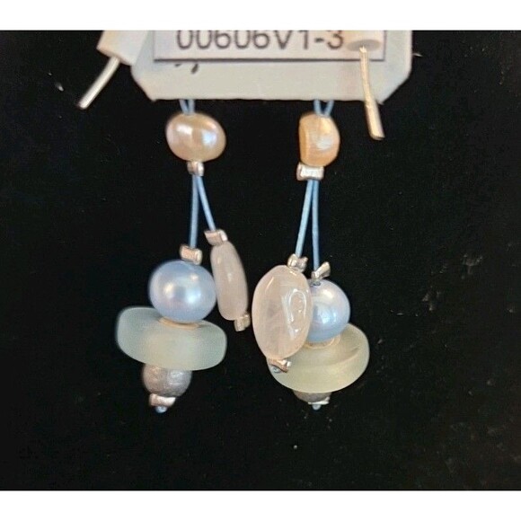 Simon Harrison Blue, White & Silvertone Earrings Made From Recycled Glass NWT - Picture 4 of 7